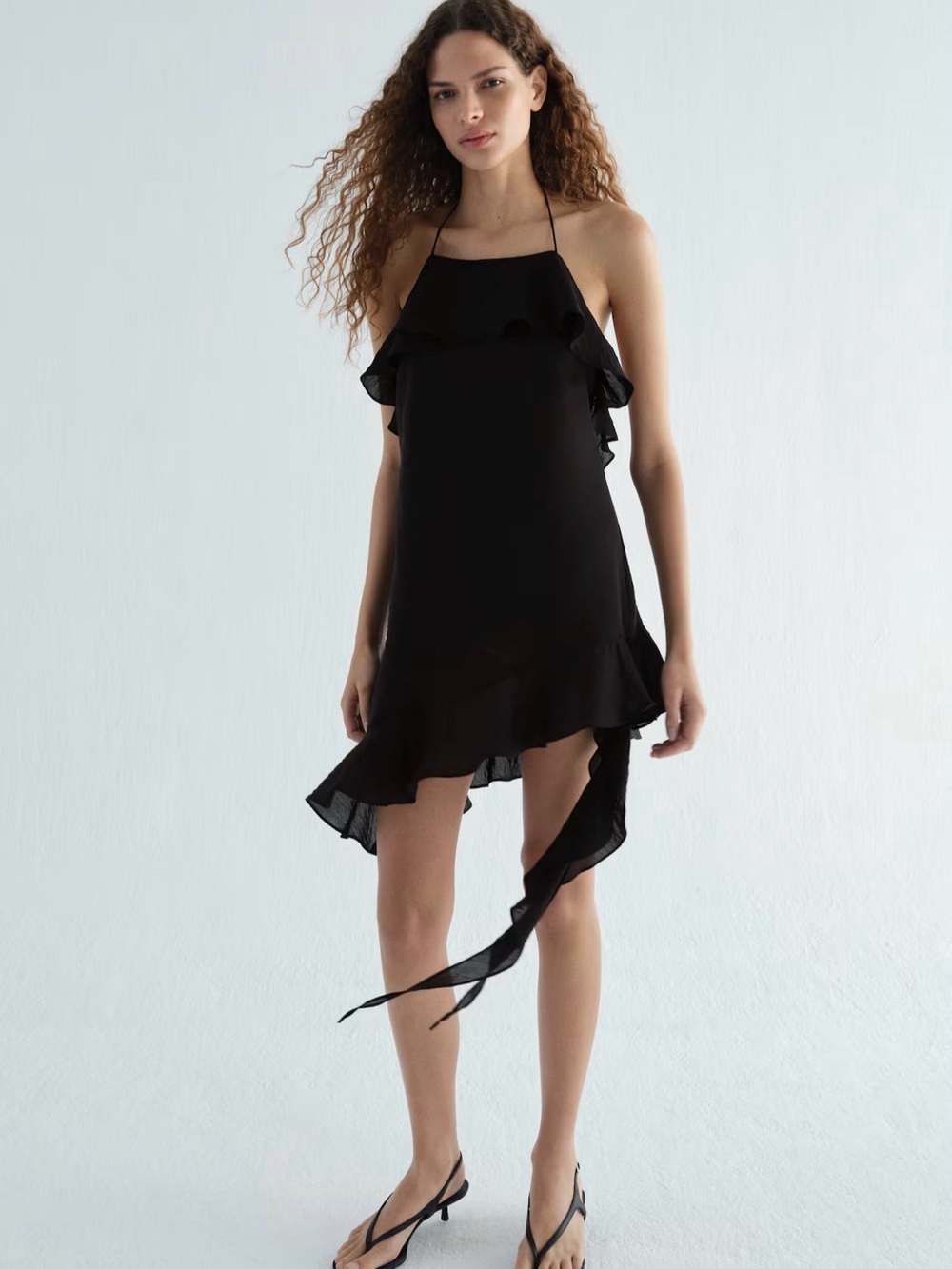 NEW H&M Black Ruffle Halter Mini Dress - Women S